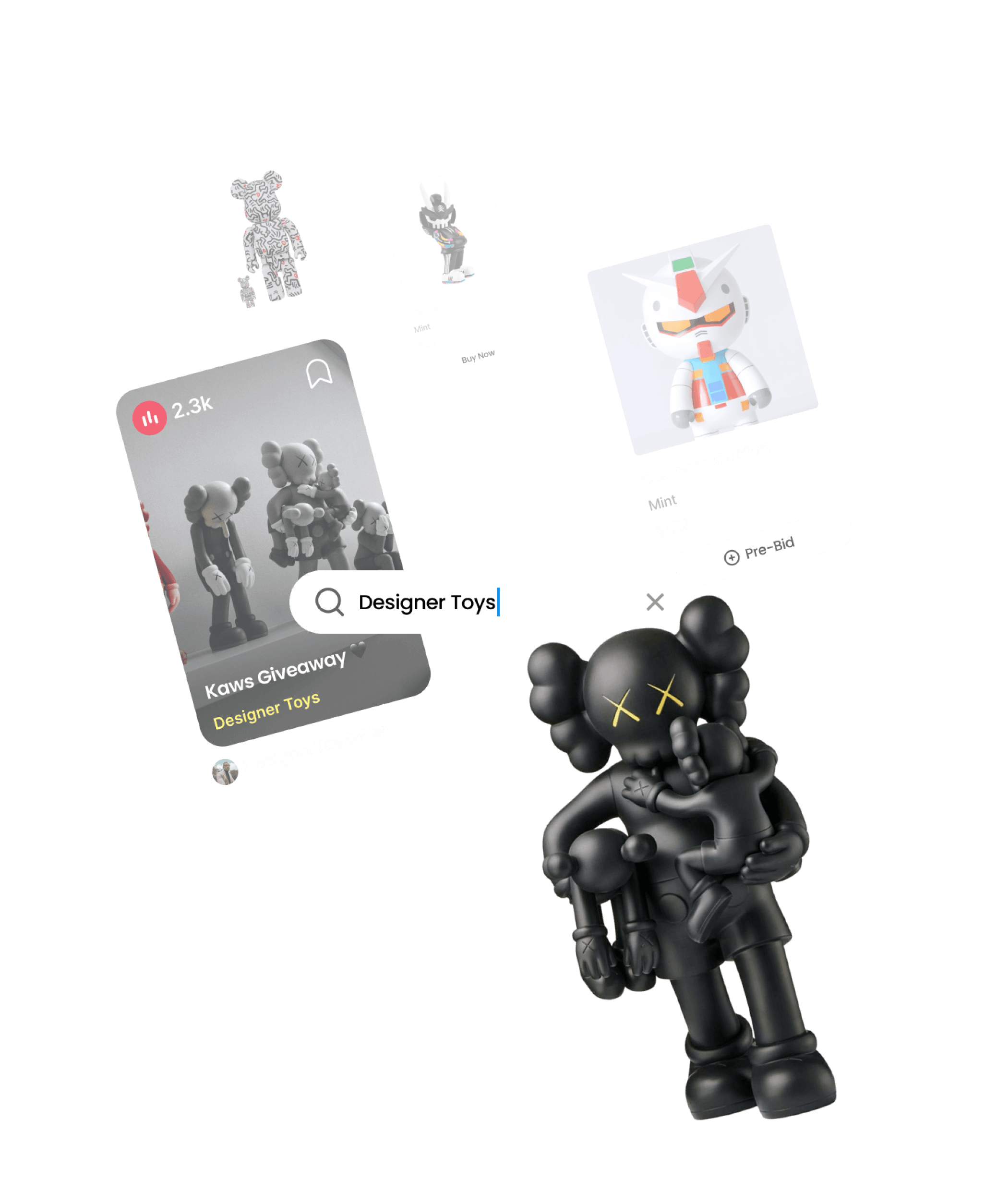 Images of different designer toys sold at Whatnot